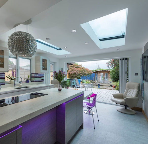 Internal shot of Opal Rooflight in kitchen extension